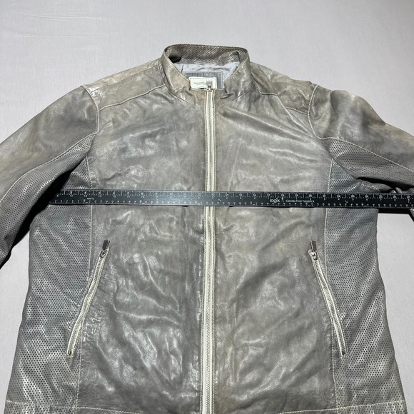 Williams & Kent Mens Gray Leather Lined Full Zip Motorcycle Jacket Plus Size XXL - Picture 12 of 16